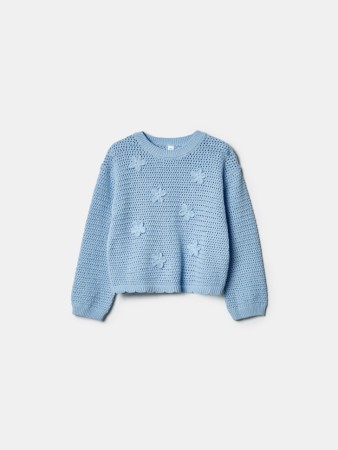 джемпер ажурной вязки с декором для девочек фотография