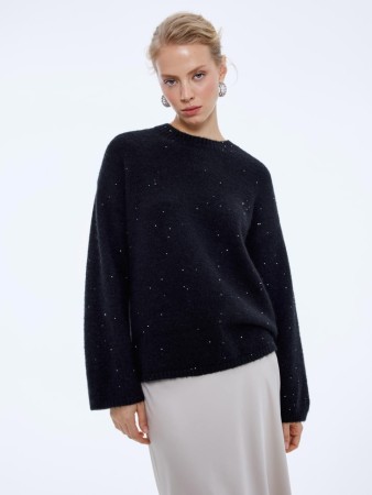 джемпер с пайетками с содержанием шерсти - женская одежда с длинным рукавом 