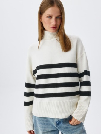 джемпер с воротником-стойкой с содержанием шерсти - женская одежда льняная 