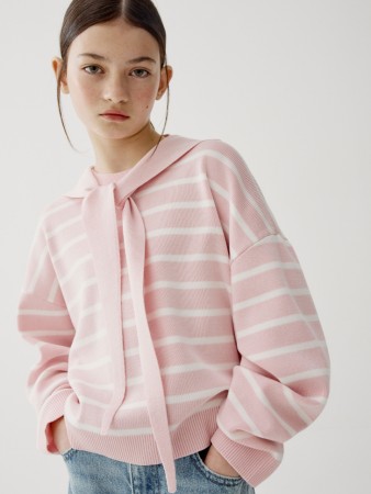 джемпер в полоску со съемным капюшоном для девочек - детская одежда трикотажная 