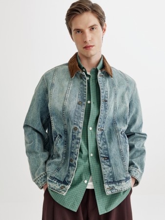 джинсовая куртка с вельветовым воротником - мужская одежда, обувь и аксессуары джинсовая 