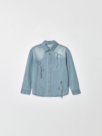 джинсовая рубашка с бантиками для девочек - блузы и рубашки из денима 