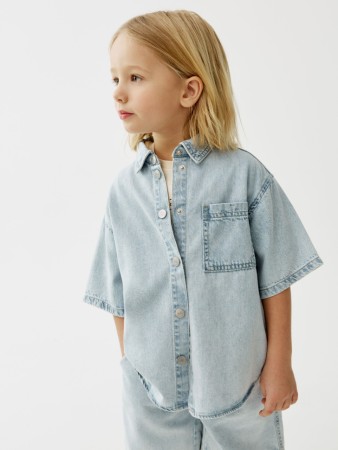 джинсовая рубашка с коротким рукавом для мальчиков - детские блузы и рубашки из денима 