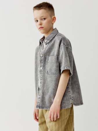 джинсовая рубашка с коротким рукавом для мальчиков - детские блузы и рубашки из денима 