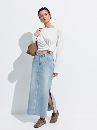 джинсовая юбка макси с боковыми разрезами - женская одежда, обувь и аксессуары дешевая 