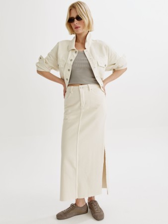 джинсовая юбка макси с боковыми разрезами - женская одежда прямая 