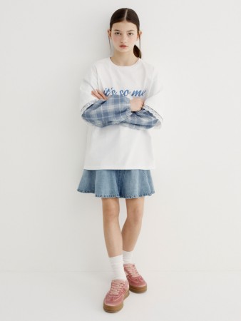 джинсовая юбка с клиновидными вставками для девочек фотография
