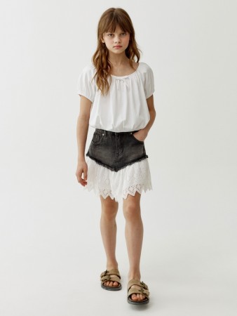 джинсовая юбка с оборкой из шитья для девочек фотография