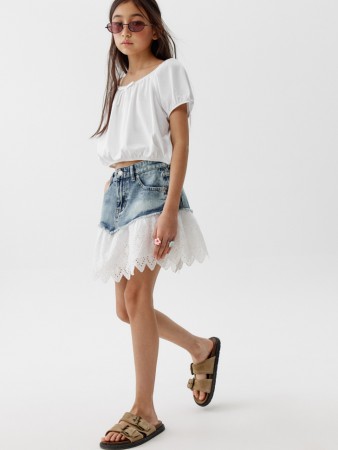 джинсовая юбка с оборкой из шитья для девочек - детская одежда sela 