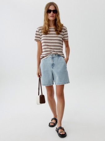 джинсовые шорты багги на резинке фотография