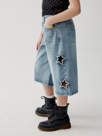 джинсовые шорты-бермуды с декоративными вырезами для девочек - детская одежда, обувь и аксессуары для всех возрастов премиальная 