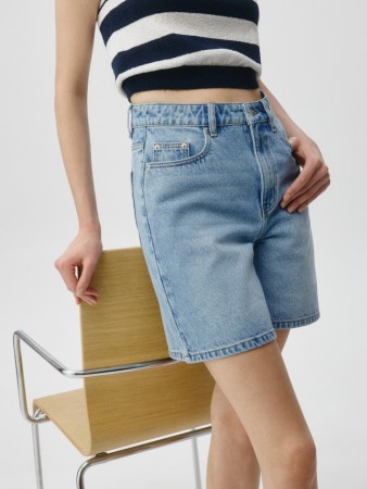 джинсовые шорты mom fit с вышивкой - женская одежда, обувь и аксессуары голубая 