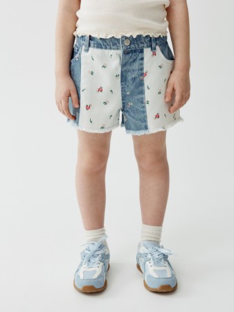 джинсовые шорты в стиле пэчворк для девочек - детские шорты с бахромой 