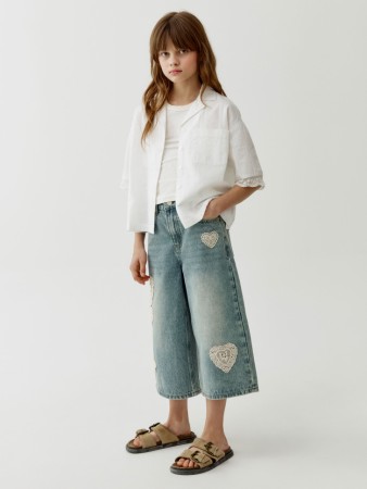 джинсовые удлиненные шорты с аппликацией для девочек - детские шорты удлиненные 