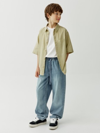 джинсы багги на резинке для мальчиков - детская одежда эластичная 