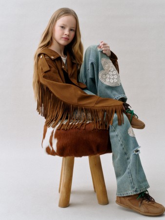 джинсы baggy с кружевной аппликацией для девочек фотография