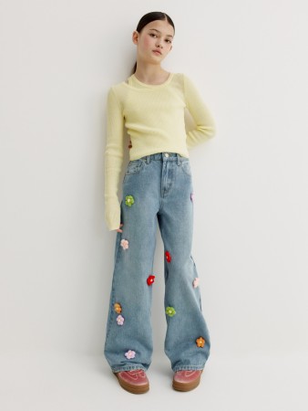 джинсы baggy с кружевной аппликацией для девочек фотография