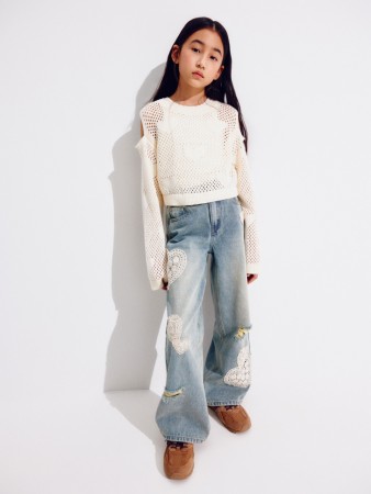 джинсы baggy с кружевной аппликацией для девочек фотография