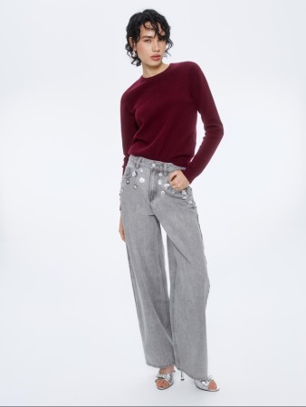 джинсы loose straight с цветочным декором фотография