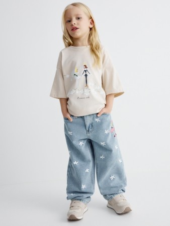 джинсы paperbag fit для девочек с вышивкой  x союзмультфильм - джинсы и брюки на кнопках 