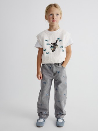 джинсы paperbag fit для девочек с вышивкой  x союзмультфильм - детская одежда, обувь и аксессуары для всех возрастов зауженная 