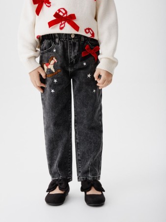 джинсы paperbag fit с блестящим принтом для девочек - детская одежда, обувь и аксессуары для всех возрастов на высокой посадке 
