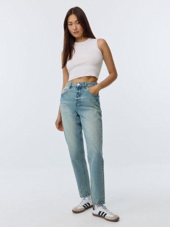 джинсы straight fit с подворотами - женская одежда стрейч 
