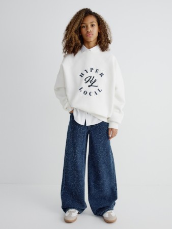 джинсы wide leg из фактурного денима для девочек фотография