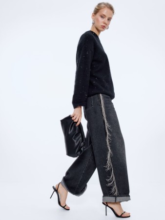 джинсы wide leg с бахромой из цепочек фотография