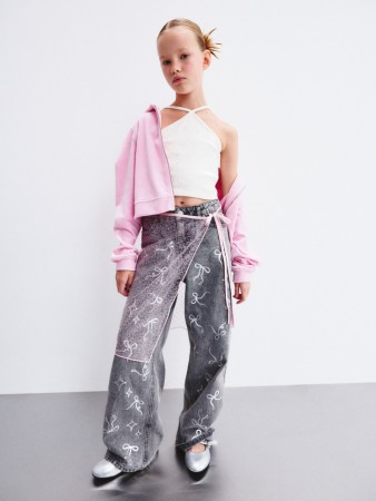 джинсы wide leg с бантиками для девочек - детские джинсы и брюки с бантом 