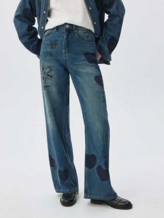 джинсы wide leg с детскими рисунками - женские джинсы для взрослых 