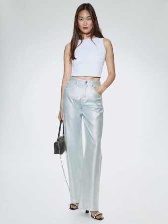 джинсы wide leg с эффектом металлик - джинсы новогодние 