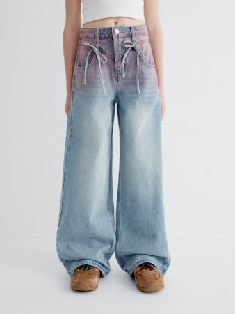 джинсы wide leg с градиентом для девочек - детская одежда, обувь и аксессуары для всех возрастов с поясом 