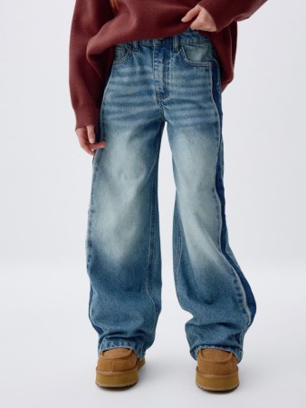 джинсы wide leg с контрастными вставками для девочек фотография