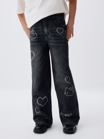 джинсы wide leg с принтом hello kitty для девочек фотография