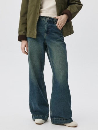 джинсы wide leg с тинтом - женские джинсы зеленые 