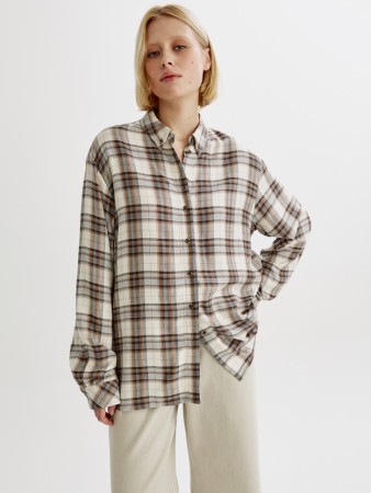фланелевая рубашка оверсайз в клетку - женские блузы и рубашки на застежке 
