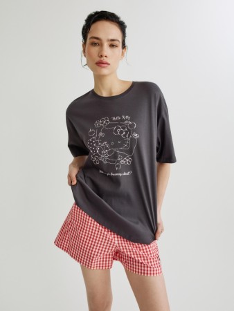 футболка для дома оверсайз с принтом hello kitty фотография