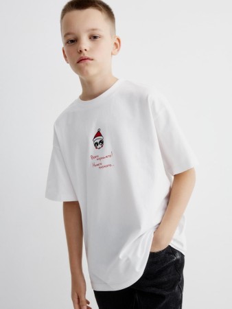 футболка оверсайз с новогодним принтом для мальчиков - детская одежда, обувь и аксессуары новогодняя 