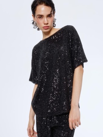 футболка оверсайз с пайетками - женская одежда в сетку 