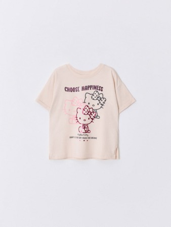 футболка оверсайз с принтом hello kitty для девочек - детская одежда с отворотом 