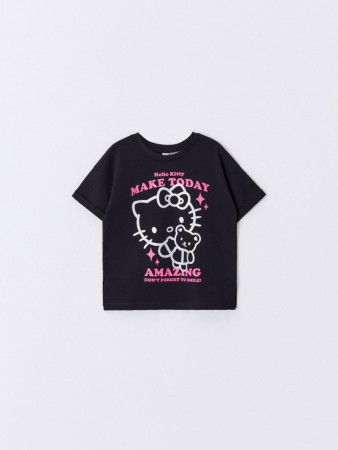 футболка оверсайз с принтом hello kitty для девочек - детская одежда с отворотом 