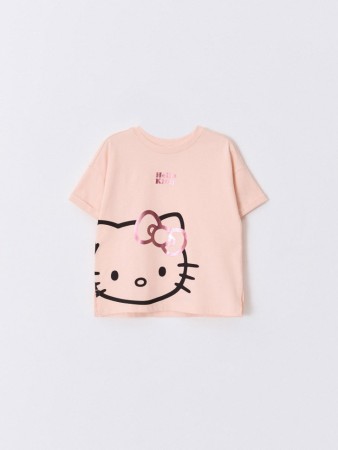 футболка оверсайз с принтом hello kitty для девочек - детская одежда с отворотом 