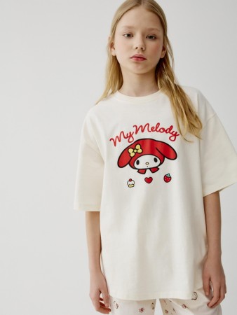 футболка оверсайз с принтом hello kitty my melody для девочек - детская одежда, обувь и аксессуары