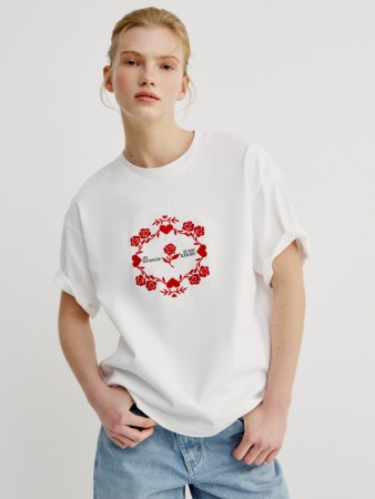 футболка оверсайз с принтом и вышивкой - женские футболки женские 