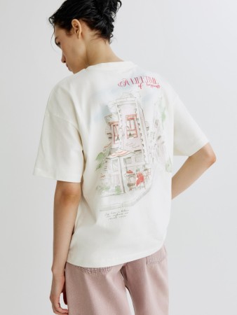 футболка оверсайз с принтом - женская одежда с круглым вырезом 