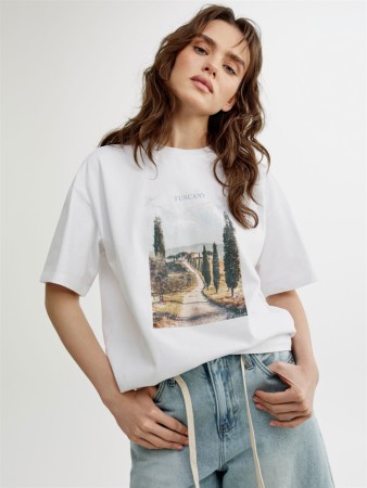 футболка оверсайз с принтом - женские футболки в рубчик 