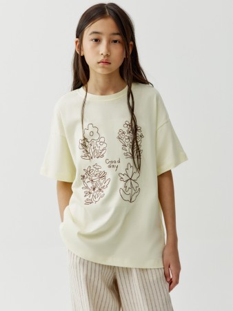 футболка оверсайз с вышивкой для девочек - детская одежда недорогая 