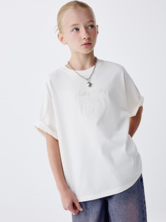 футболка оверсайз с вышивкой hello kitty для девочек - детская одежда, обувь и аксессуары для всех возрастов с вышивкой 