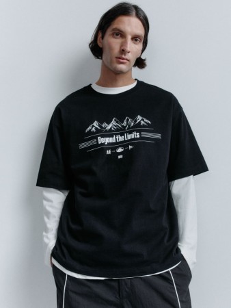 футболка oversize fit с принтом - мужская одежда с круглым вырезом 